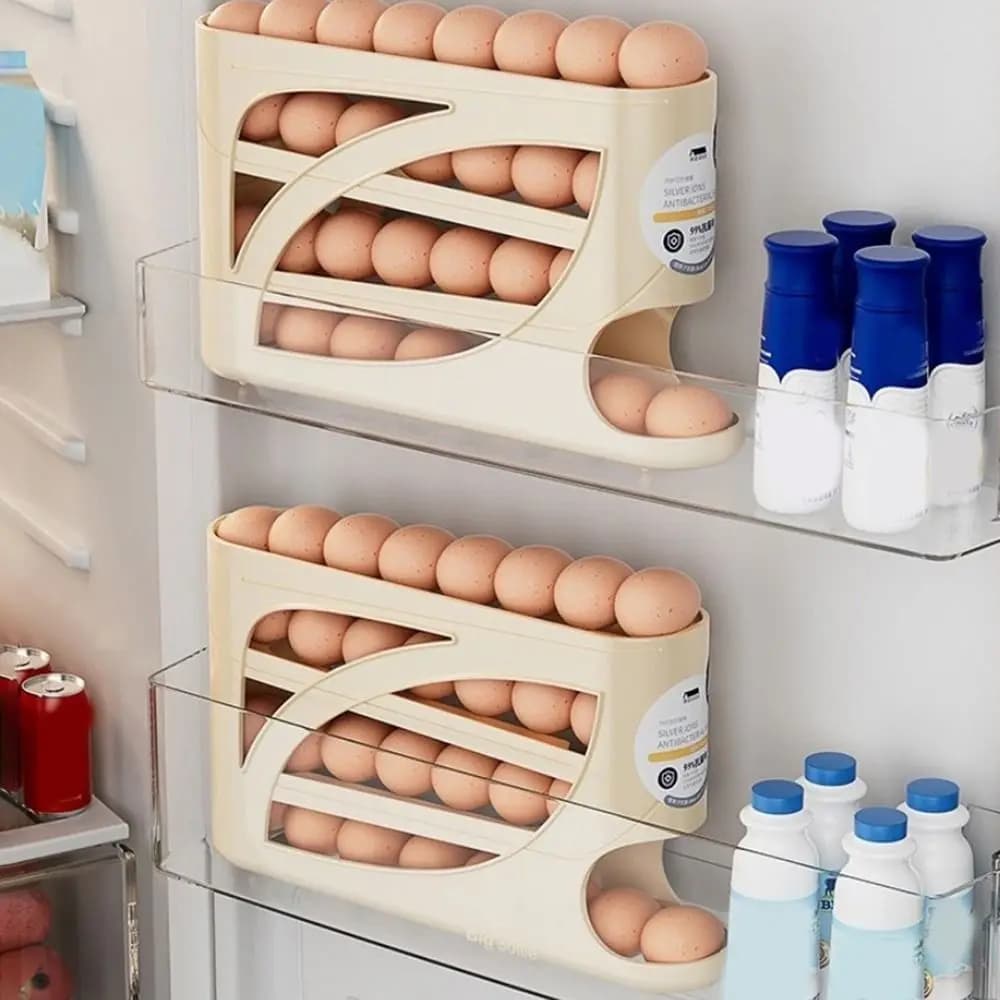 Plastic 4-Tier Automatic Rolling Egg Rack Fresh-Keeping Large Capacity Rolling Egg Storage Box Anti-Drop Space Saving
