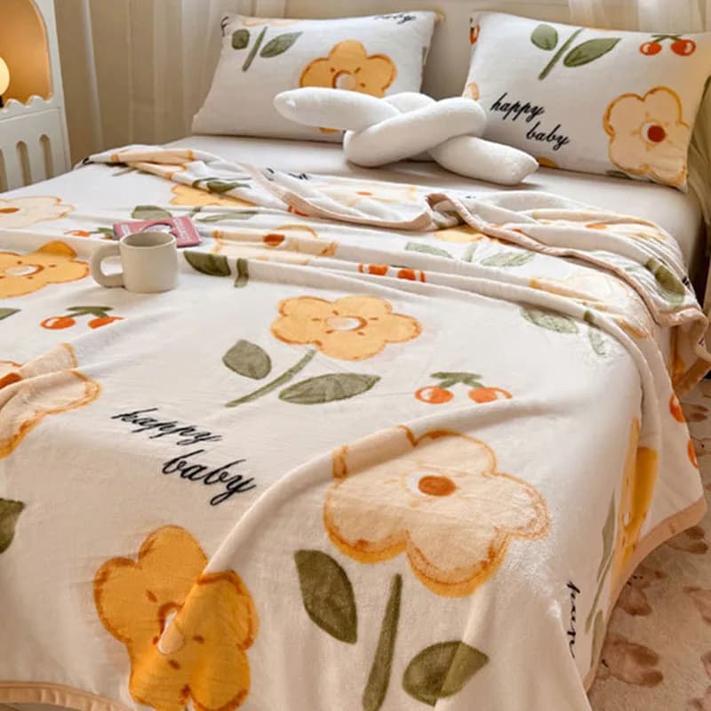 Flower Printed Milk Velvet Cover Multifunctional Soft Cover for Pisolini in Office Colorfast Mantieni Hot Sheet for Winter