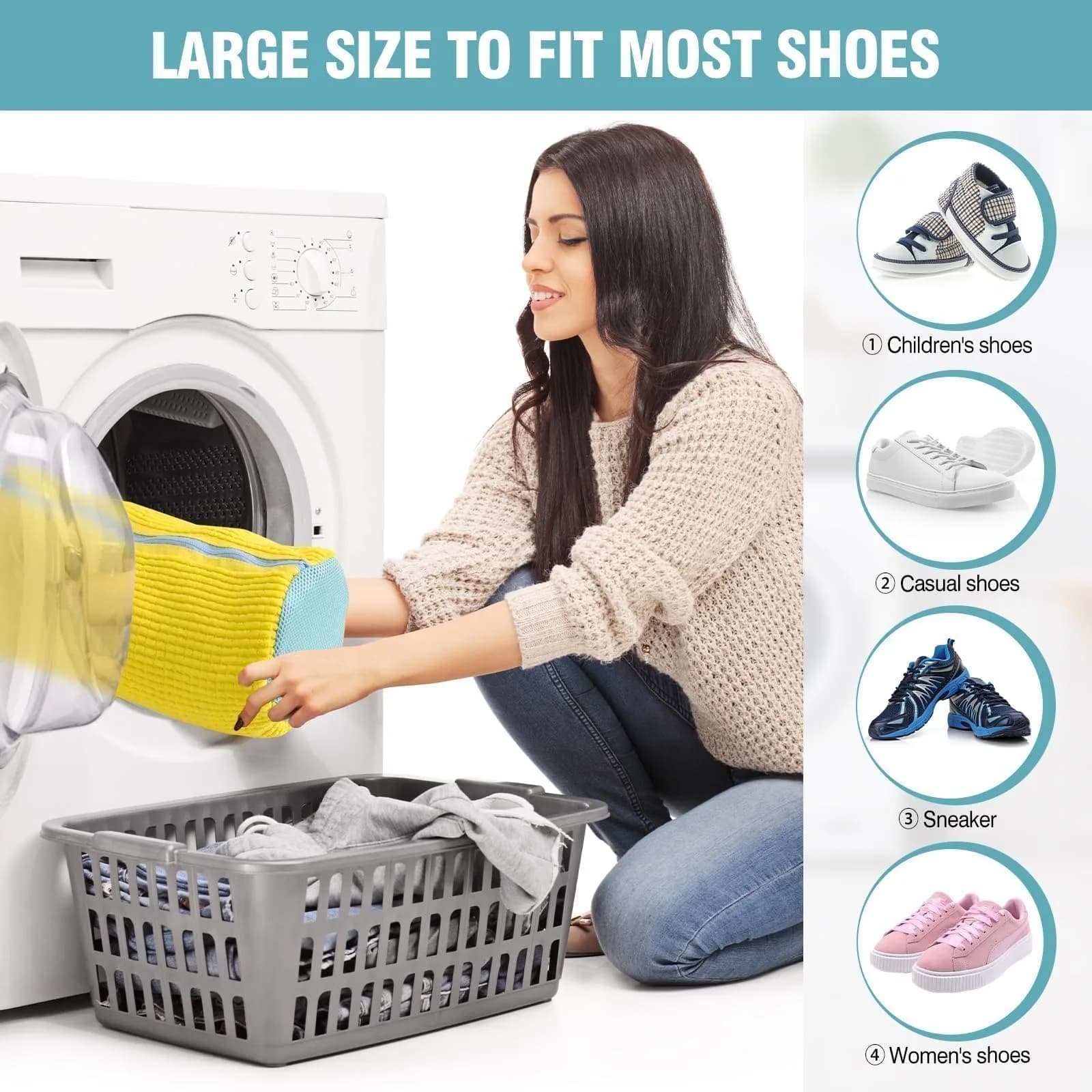 Yellow Shoe Washing Machine Bag: Laundry Shoe Bag for Washer and Dryer - Reusable Shoe Cleaning Bag for Sneaker Tennis Shoes Unstain Cleaner Kit