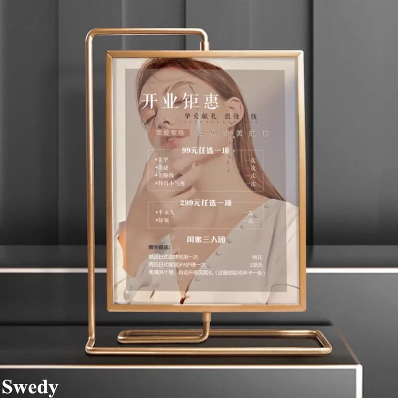 2 Pieces 8 Inch 152x203mm Rotating Table Menu Price Holder Acrylic Sign Holder Stand Wedding Metal Photo Picture Poster Frame