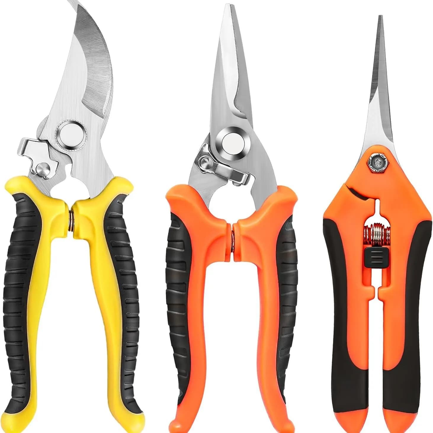 3Pcs Garden Pruning Shears Set Stainless Steel Hand Pruner Curved Serrated Straight Blade for Plant Flower Branch Trimming
