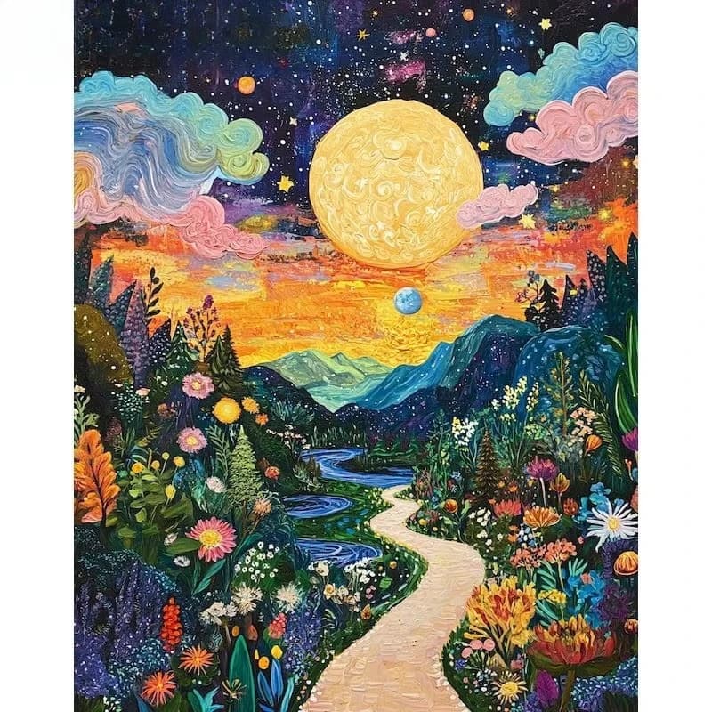 Frameless, Diamond Painting Landscape 5D DIY Cross Stitch Diamond Embroidery Mountain Moon Craft Kit Mosaic Art Home Decorations