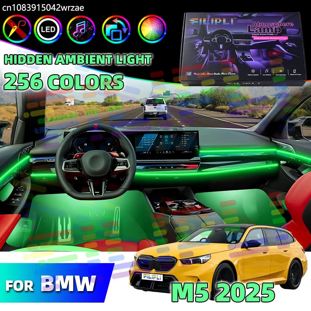 Striscia LED Neon per Interni Auto BMW M5 G90 G99, 64 RGB, Luci Ambientali Vivaci, Illuminazione Decorativa Dinamica Intelligente con Ritmo Musicale