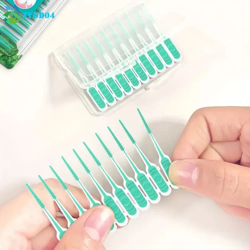 ● 100 Pezzi/Scatola Spazzolini Interdentali in Silicone, Stuzzicadenti con Filo per Pulizia Orale