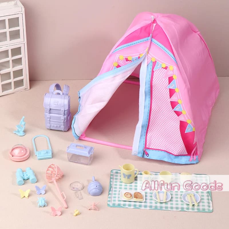 1/12 Dollhouse Simulated Tent Camping Kit Dollhouse Outdoor Picnic Camping Decoration Micro Scene Photo Props Pretend Play Toys