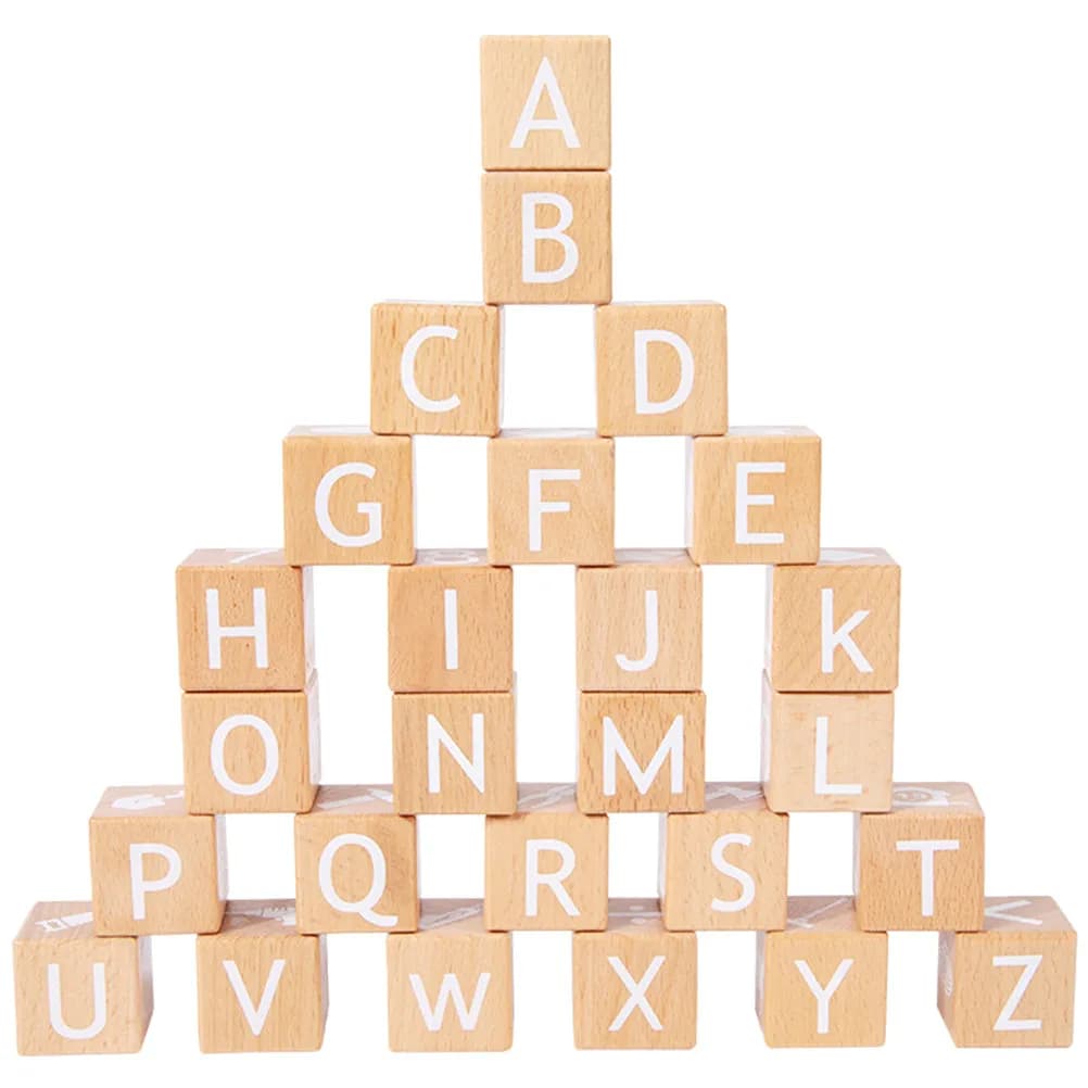 Set di 26 Blocchi in Legno per l'Apprendimento dell'Alfabeto e dei Numeri, Giocattoli Educativi per Bambini e Aula