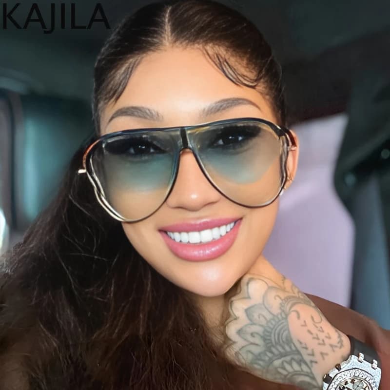 Oversized One-Piece Pilot Punk Sunglasses Women Big Frame 2026 Luxury Brand Hollow Sun Glasses For Ladies Shield Eyewear Shades