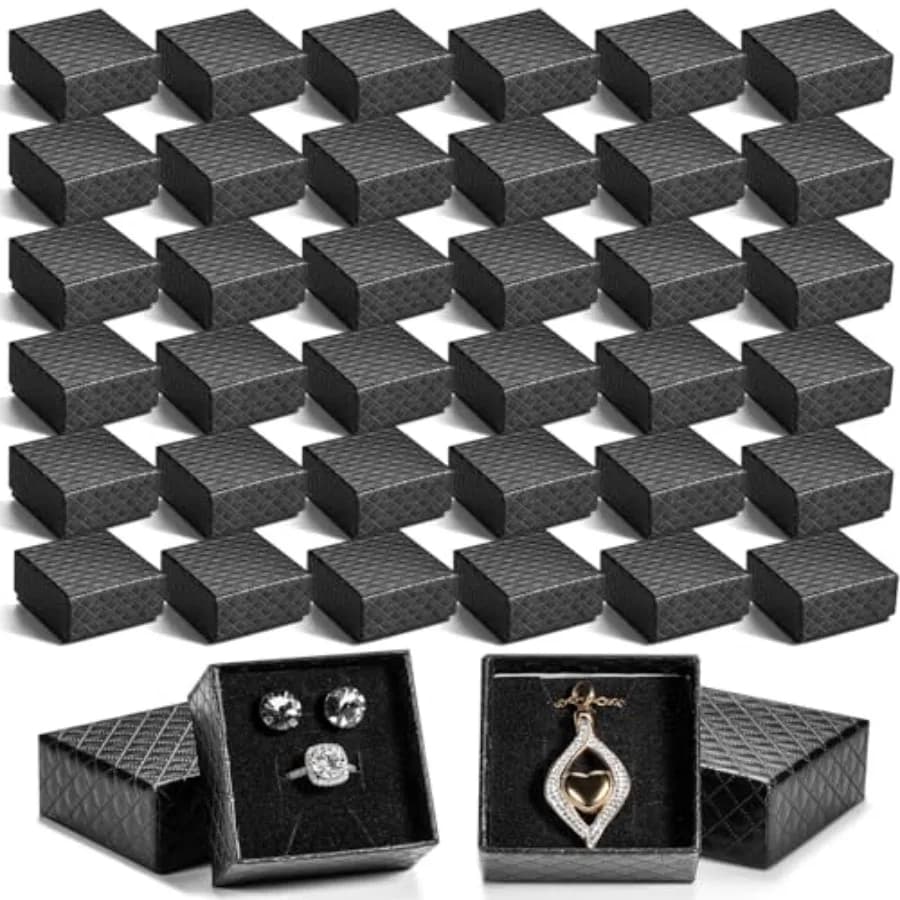 100 Pieces Gift Boxes for Jewelry 5x5x2.5 cm, Carton Boxes for Earrings and Rings, Small Black Gift Boxes with Velvet and Sponge Cover