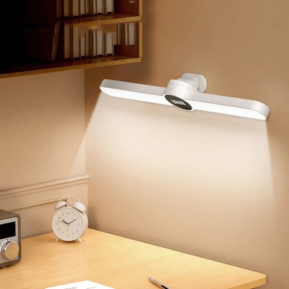 Lampada da Tavolo LED Ricaricabile USB con Dimmerazione Continua, Fissaggio Magnetico, Protezione Occhi, Orologio Digitale e Luce Notturna per Lettura