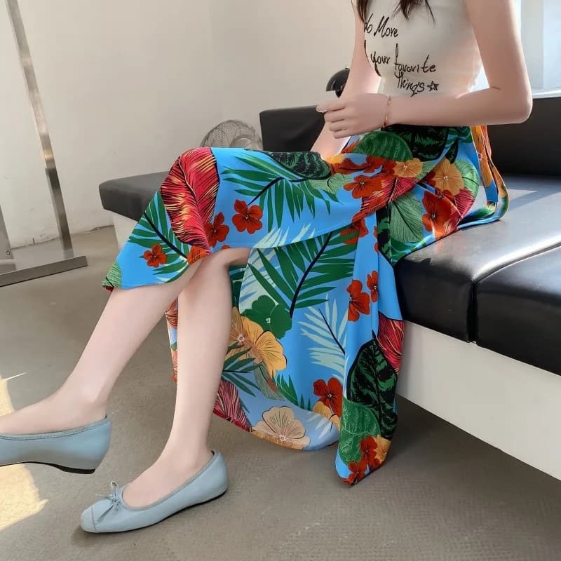 Long skirt printed by woman, tourist style, single piece, with tied belt, model Dr Tai, ethnic, polyester fiber