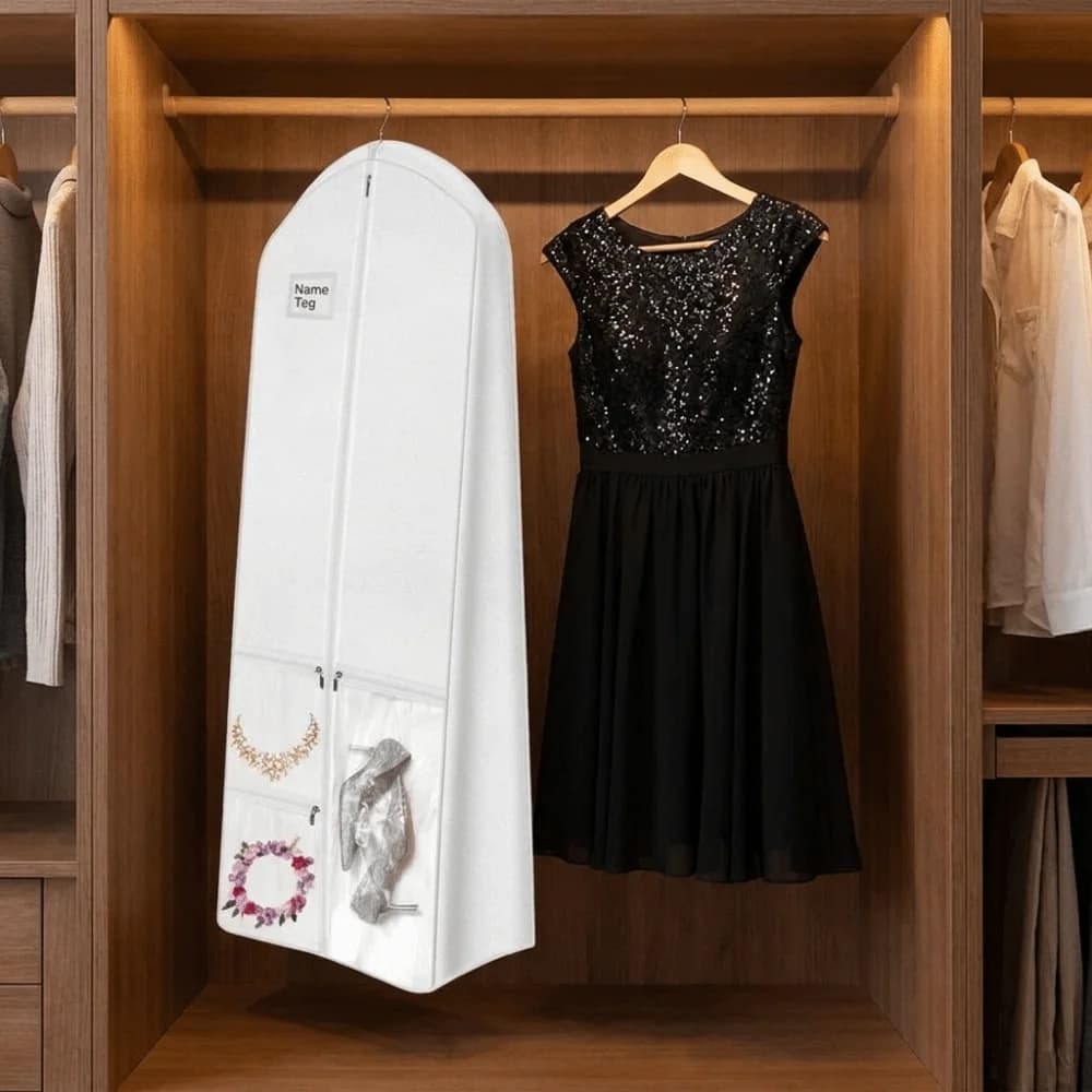 Folding Wedding Dress Garment Bag Non-Woven Large Capacity Gusseted Dress Bags with Shoe Pockets Dust-Proof Travel Garment Bag