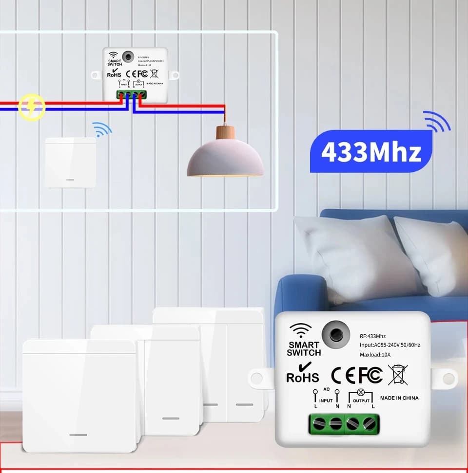 ON OFF Wireless Module RF433 Remote Control Light Switch 1/2/3 Gang Wall Switch for Light Bulb 10A 110V 220V
