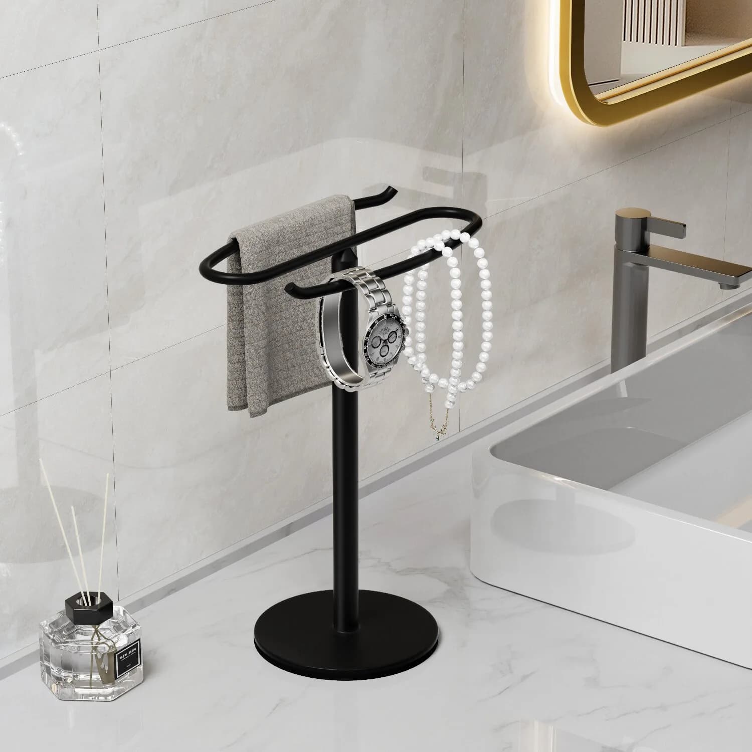 Portasciugamani dorato Piatto da bagno in acciaio inossidabile Asciugamano da cucina Appeso portasciugamani da appoggio per uso domestico