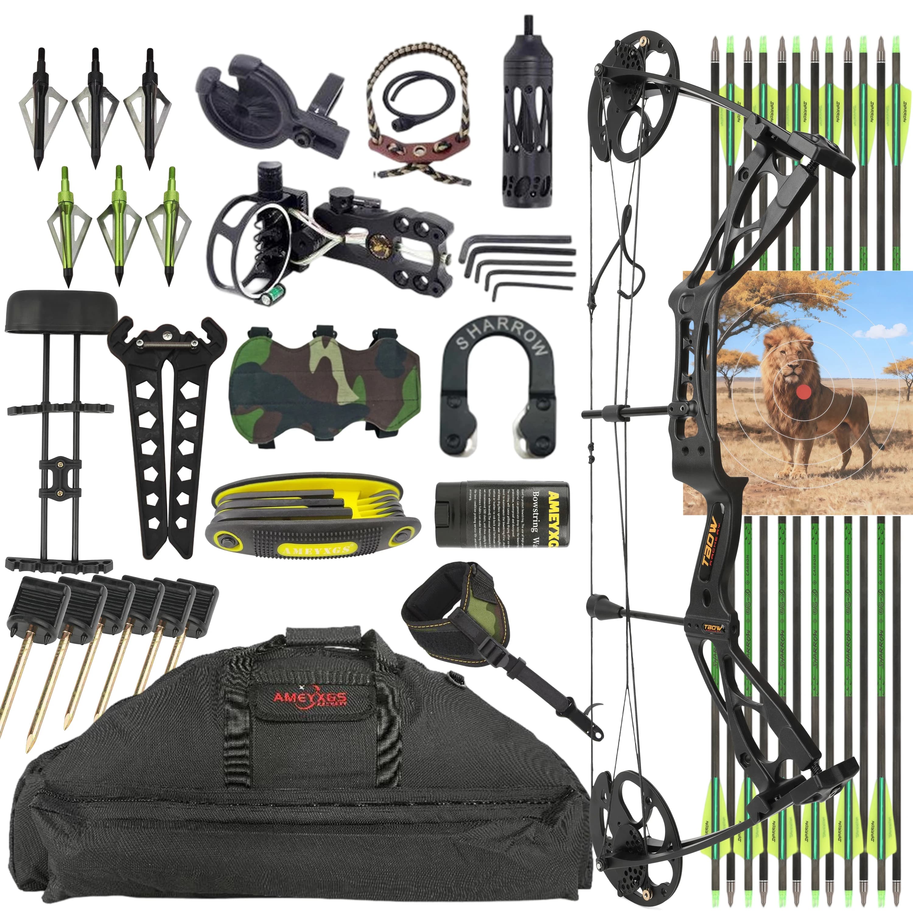 M133 Compound Bow Set 0-70lbs Adjustable Draw Weight Aluminum Alloy Riser Right Hand Archery Shooting Target Hunting Bow