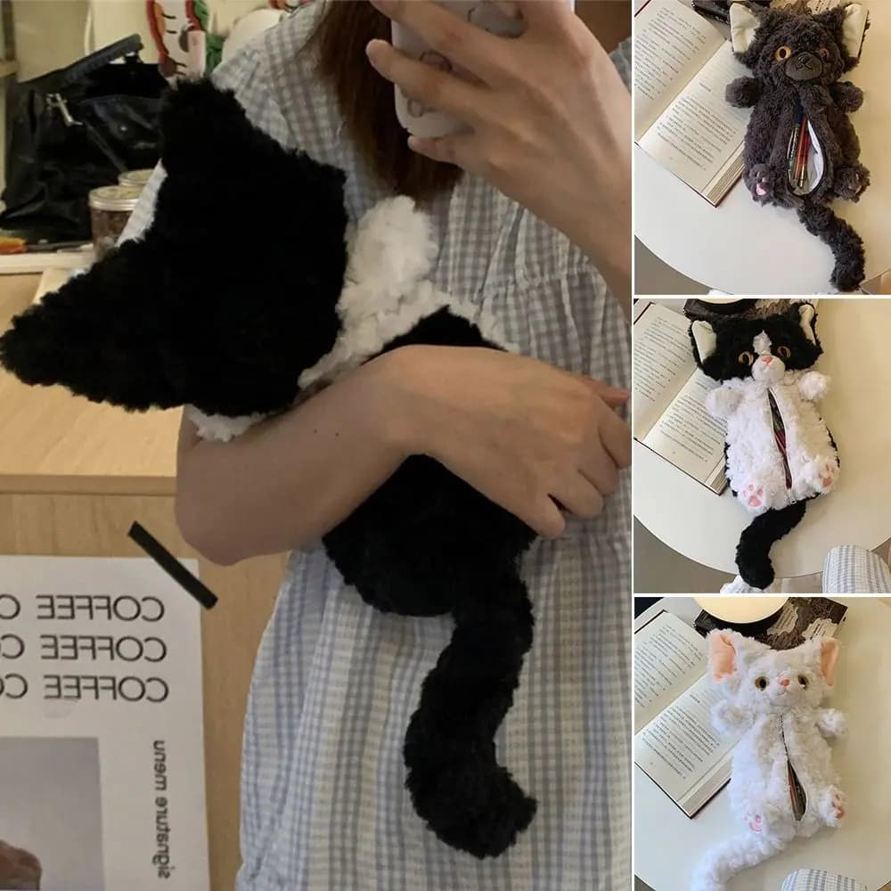 Regalo creativo Borsa per penne in peluche per gatti Borsa per trucco di grande capacità Astuccio per matite Borsa multifunzionale per cancelleria Kawaii Donna Ragazza