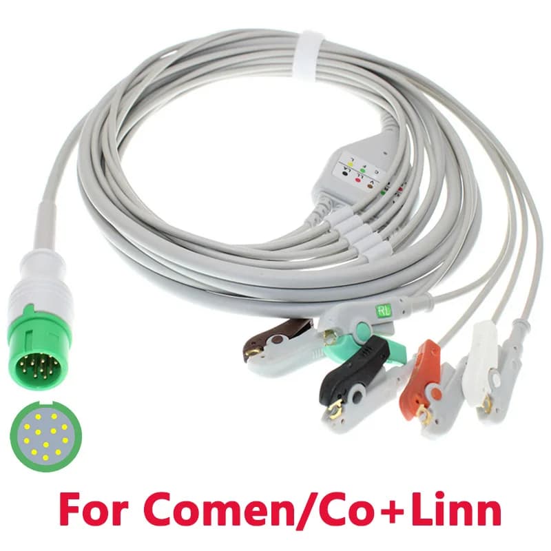 Compatibile Comen C30/50/60/80/100/NC3A,Co+Linn Monitor Magnolia 11/12/15, cavo ECG EKG 3/5 a 12 pin e cavo per elettrodi