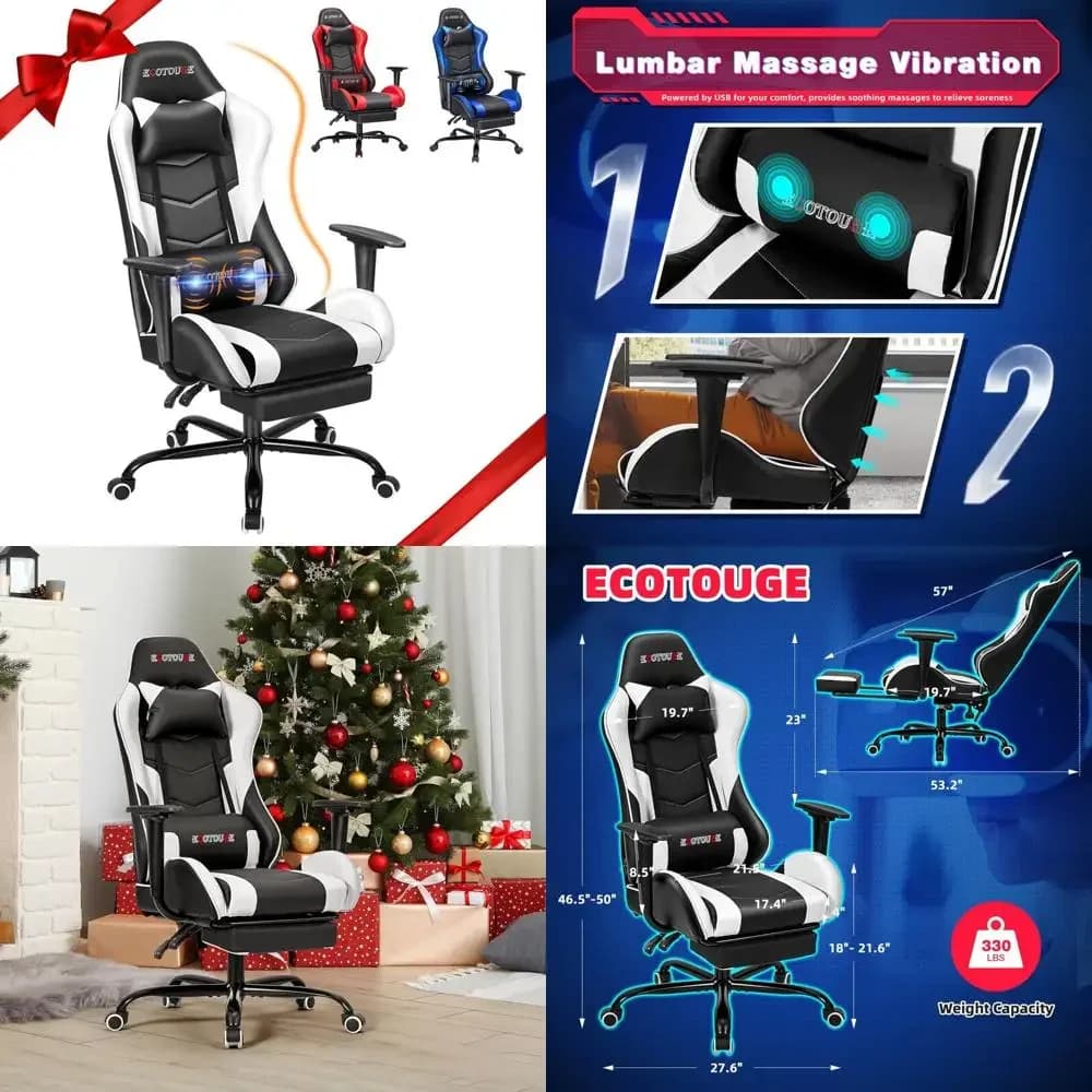 sedia da gioco ergonomica in pelle PU con girevole, a dondolo e poggiapiedi per uso su PC e in ufficio