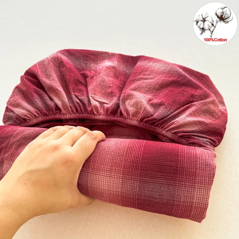 Lenzuolo con Angoli 100% Cotone Rosso a Quadri Tinto in Filo, con Tasca Profonda, Traspirante, Antipiega, Durevole, Lavabile in Lavatrice