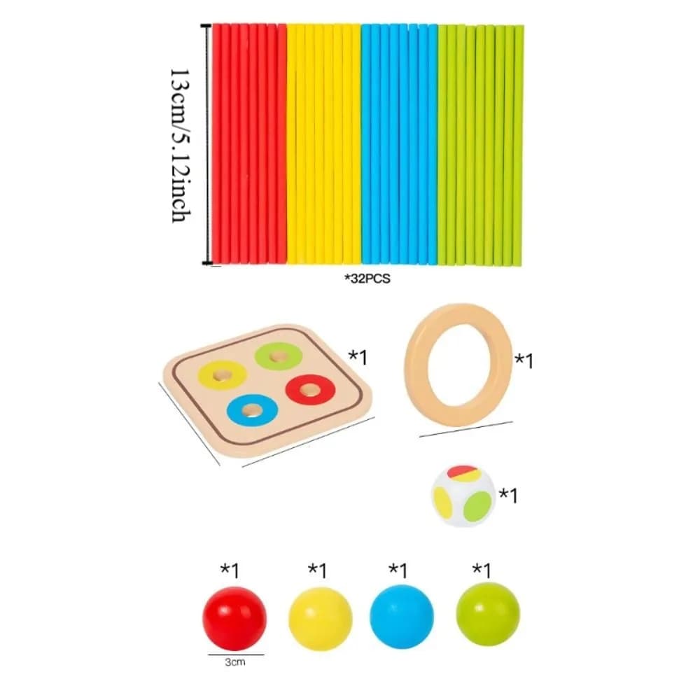 Divertente gioco da tavolo con bastoncini di legno Materiale in legno Bastoni colorati Gioco con gocce di palline Montessori Formazione del pensiero Abilità motorie fini