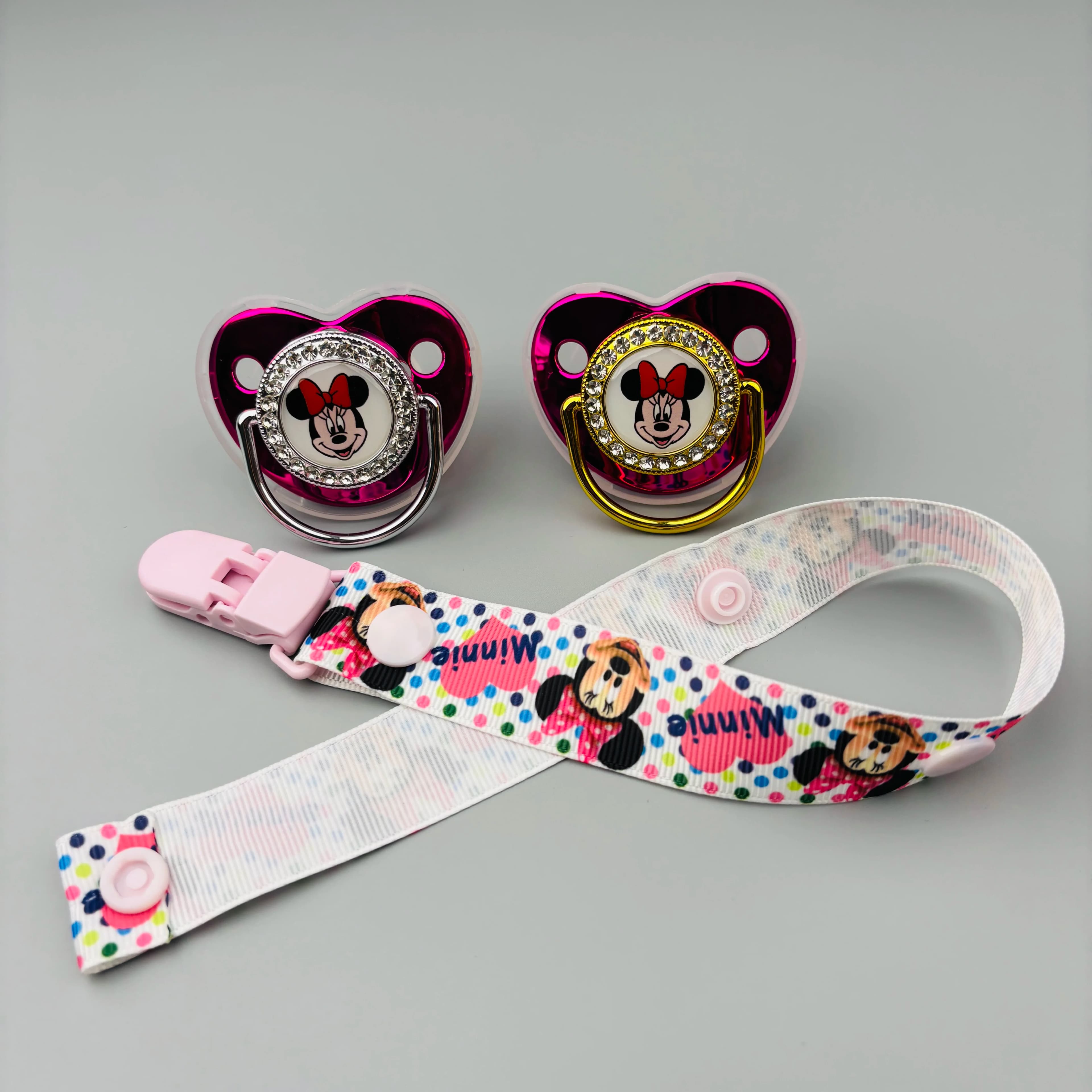 Lussuosa ciuccio per bambini e clip a catena di stoffa ciuccio per neonato Bling capezzolo per bambini Fascia per capelli rossa Kawaii regalo per il bagnetto del bambino Chupeta