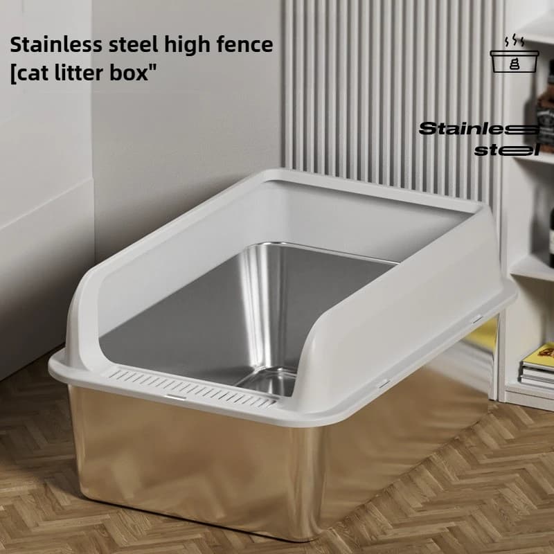 Custodia per lettiera per gatti in acciaio inossidabile aperta per prevenire spruzzi Ciotola per sabbia per gatti Prodotti per toilette per gatti Forniture per addestramento per toilette per gatti