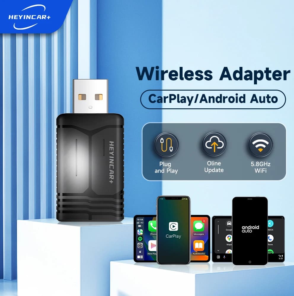 Adattatore Wireless 2in1 HEYINCA per CarPlay e Android Auto, Connessione USB Intelligente Plug & Play per Auto con Sistema Cablato di Fabbrica iPhone e Android