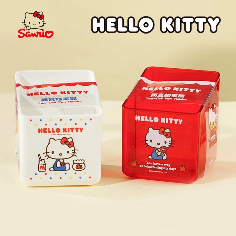 Scatole portaoggetti originali Hello Kitty a doppio scomparto, scatola portaoggetti per cancelleria con personaggi Sanrio, per penne gel, matite, gomme, righello.