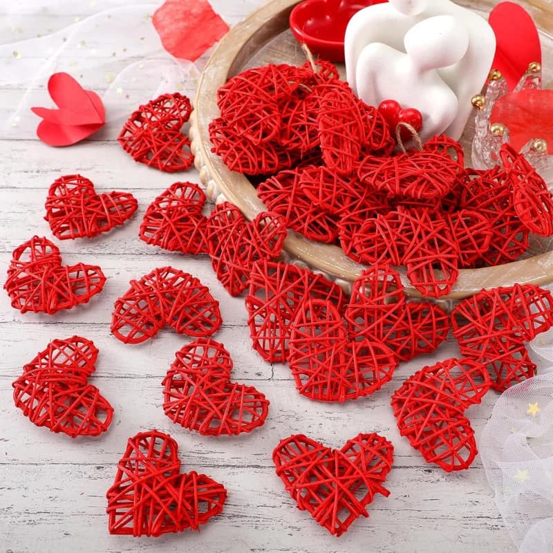 10 pezzi di ornamenti a forma di cuore di San Valentino, ornamenti a forma di cuore in vimini e rattan, riempitivi per vasetti di San Valentino, decorazioni di San Valentino