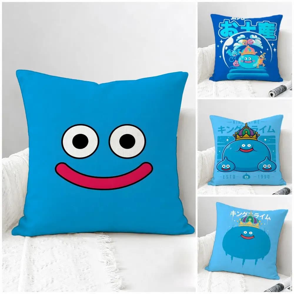 Game Dragon Quest Slime Cushion Cover Natural Linen Pillowcase Set, All-in-One Decor for Sofa, Bedroom & Chair