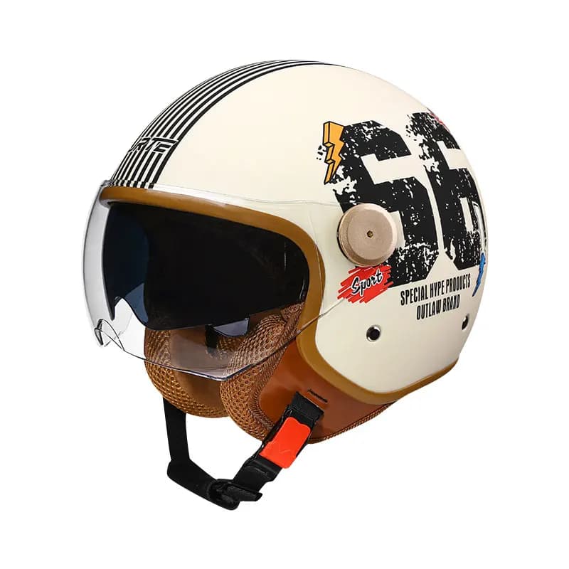Dual Lens Open Face Helmet DOT ECE Retro Jet Helmet Semi-open Motorcycle Helmets 3/4 Open Half Helmet Double Visors - Best Gifts