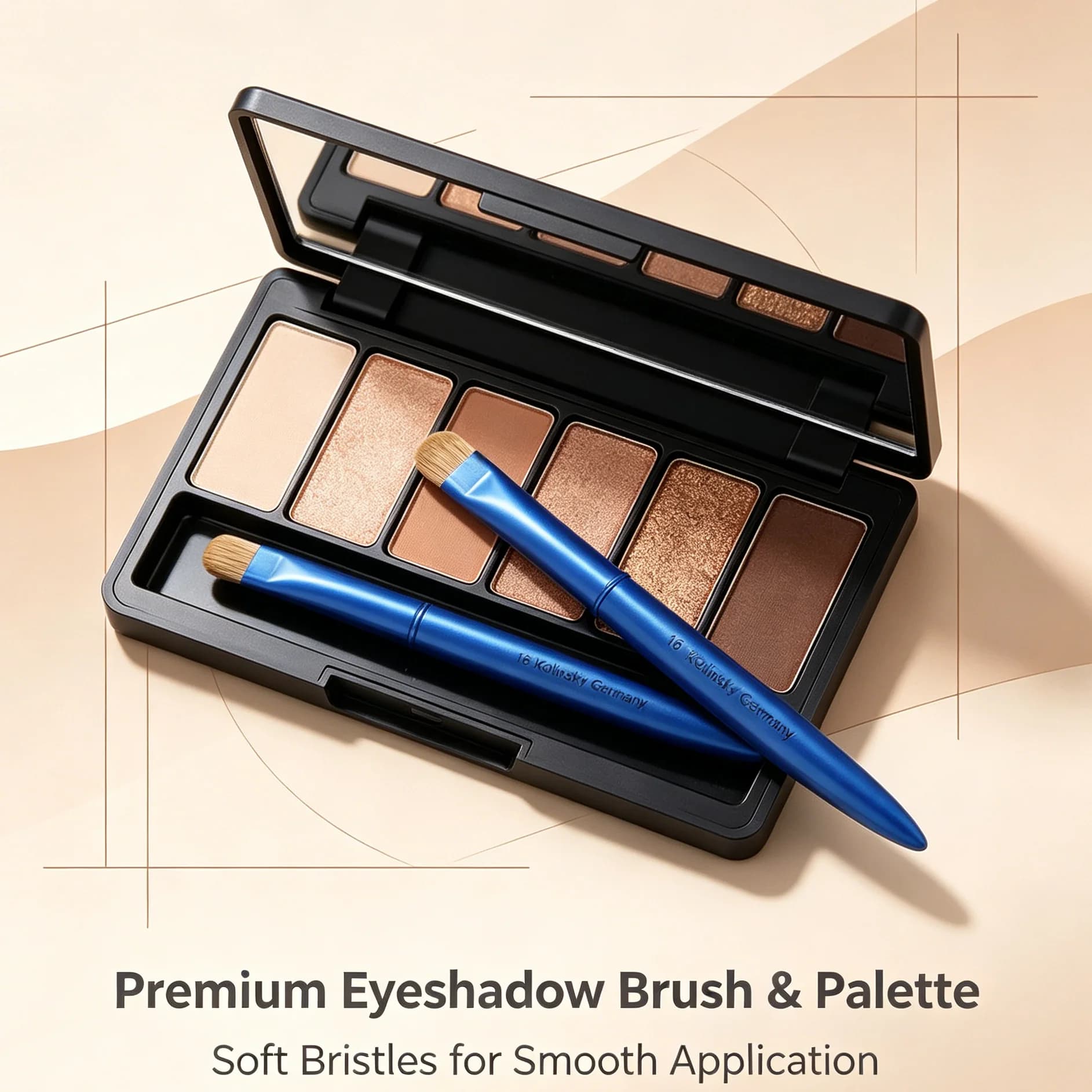 The matte blue, all-aluminum handle eyeshadow brush applies makeup smoothly and evenly, with no loose powder.