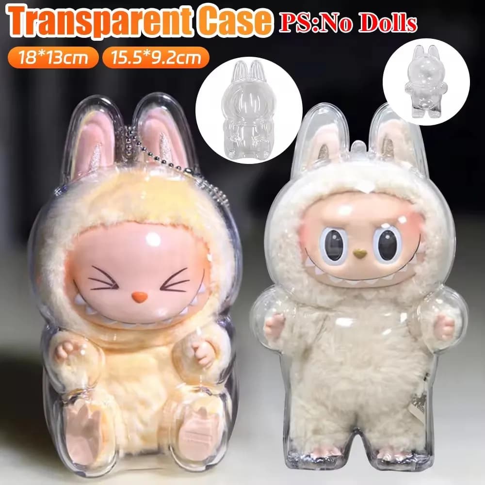 For Labububu V1 V2 Transparent Protective Case Monster Toy Elf Doll Storage Box Doll Case in Dust-weighted plush