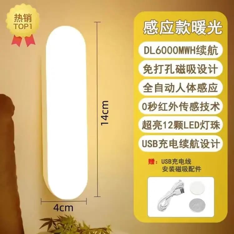 Smart Charging Wireless Human Sensor Night Light - Indoor Wall Mounted Hallway Stairwell Detecting Motion Sound Controlled Lamp