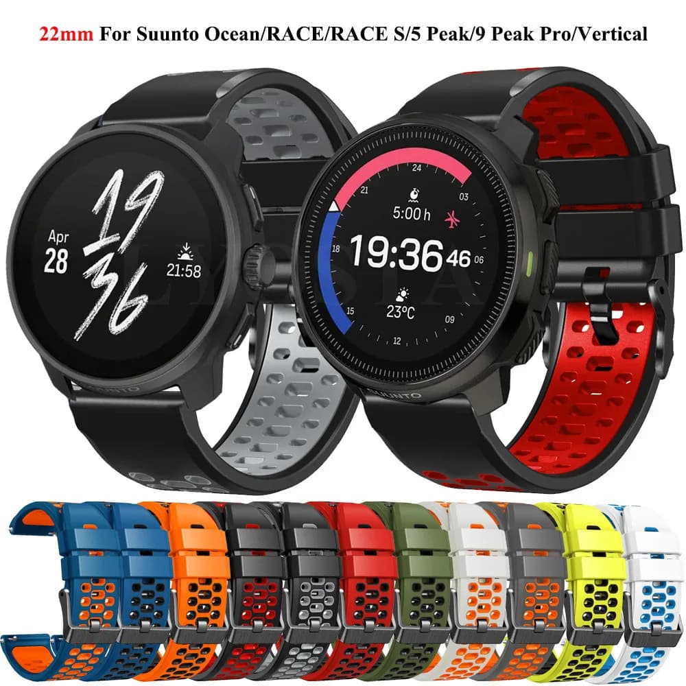 22mm Silicone Watch Strap For SUUNTO 9 PEAK PRO/5 PEAK Wristbands For SUUNTO Run/RACE S/Ocean/VERTICAL Sports Breathable Band