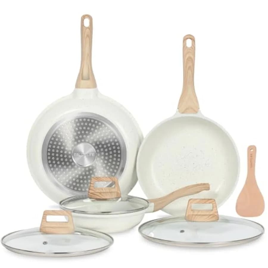 Set di Padelle Antiaderenti in Ceramica con Coperchi, Pentole Non Tossiche per Uova e Omelette, Compatibili con Tutti i Tipi di Fornelli