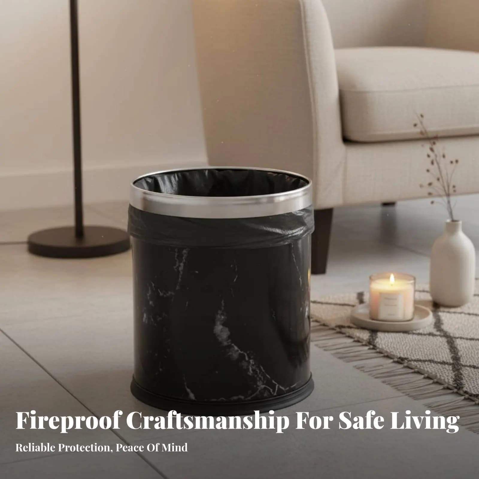Fire Retardant Trash Can Easy to Clean Indoor Garbage Can Accessible Top Wastebasket Long-Lasting Office Trash Bin Large