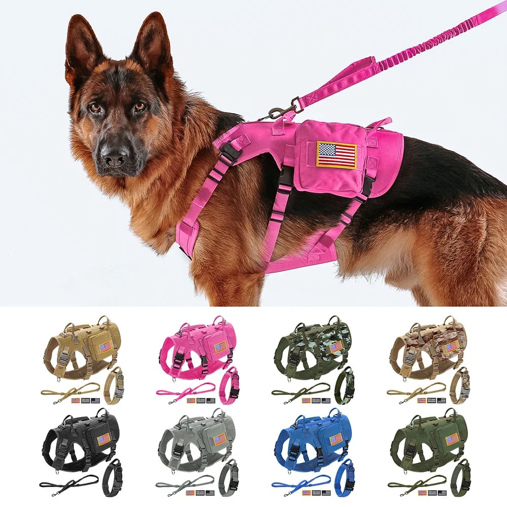5 pz/set Militare Tattico Pettorina Per Cani Collare Guinzaglio con Sacchetti Bandiere Durevole Cani Addestramento Imbracature Collare Guinzaglio Toppe E Stemmi Gratuiti