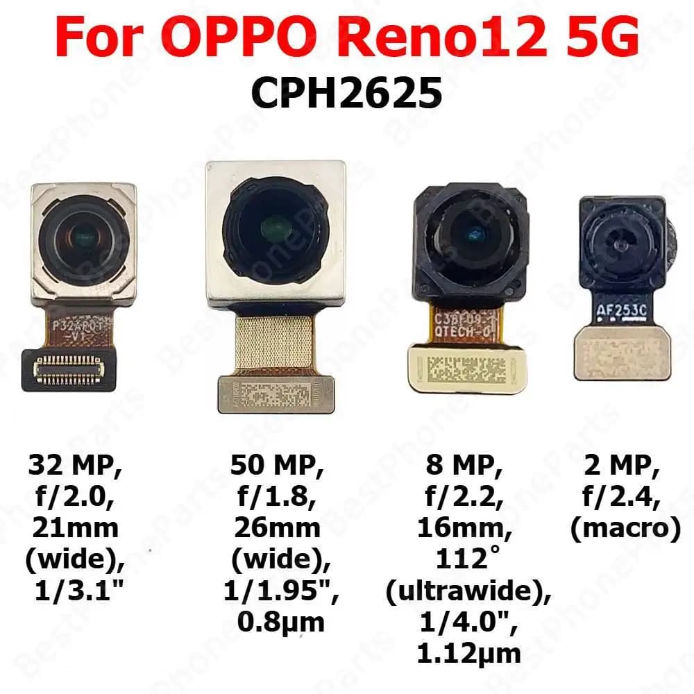 Fotocamera anteriore posteriore per OPPO Reno12 Reno 12 5G Parte posteriore frontale Selfie Modulo fotocamera posteriore Parti di ricambio per telefono cellulare