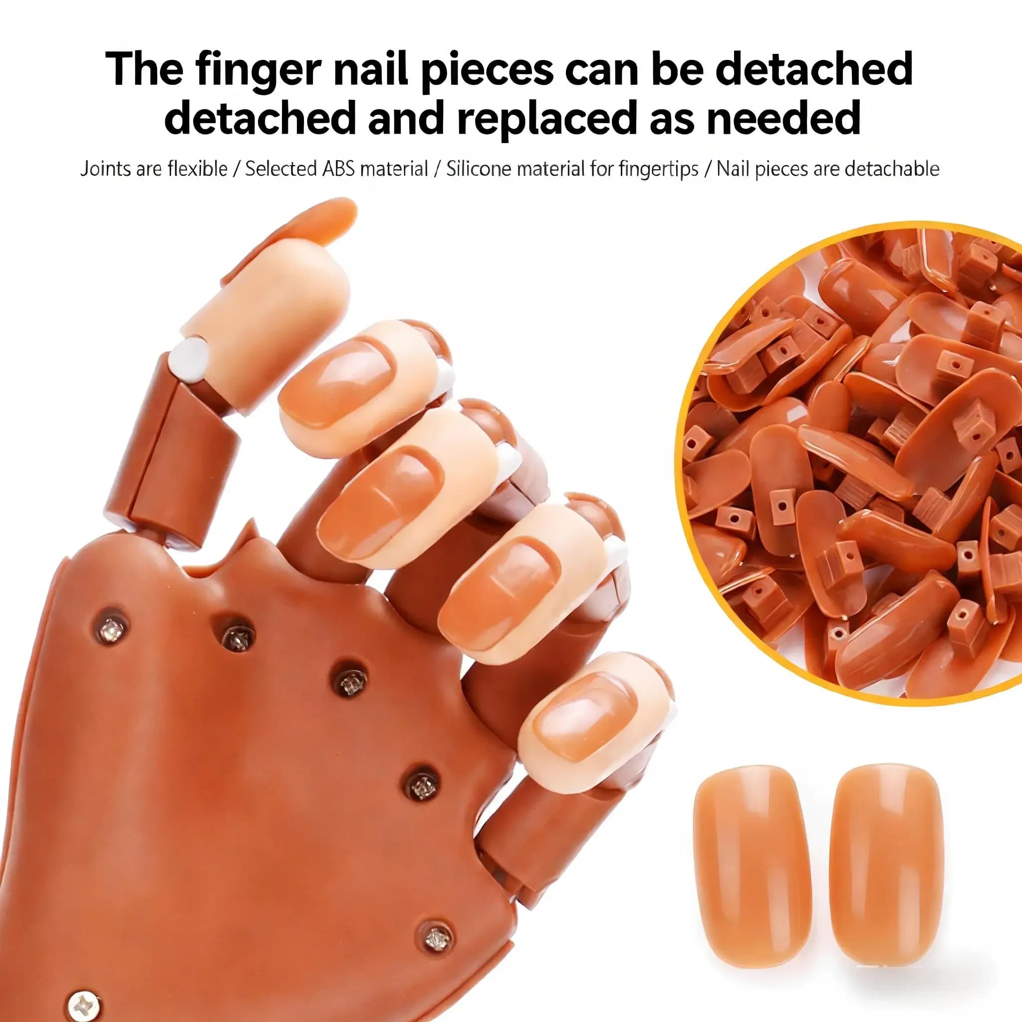 Flexible and Mobile Hand for Nail Training, Protextile Model for Practice Manicure with 100 Fin Nails, Nail Art Tools Set
