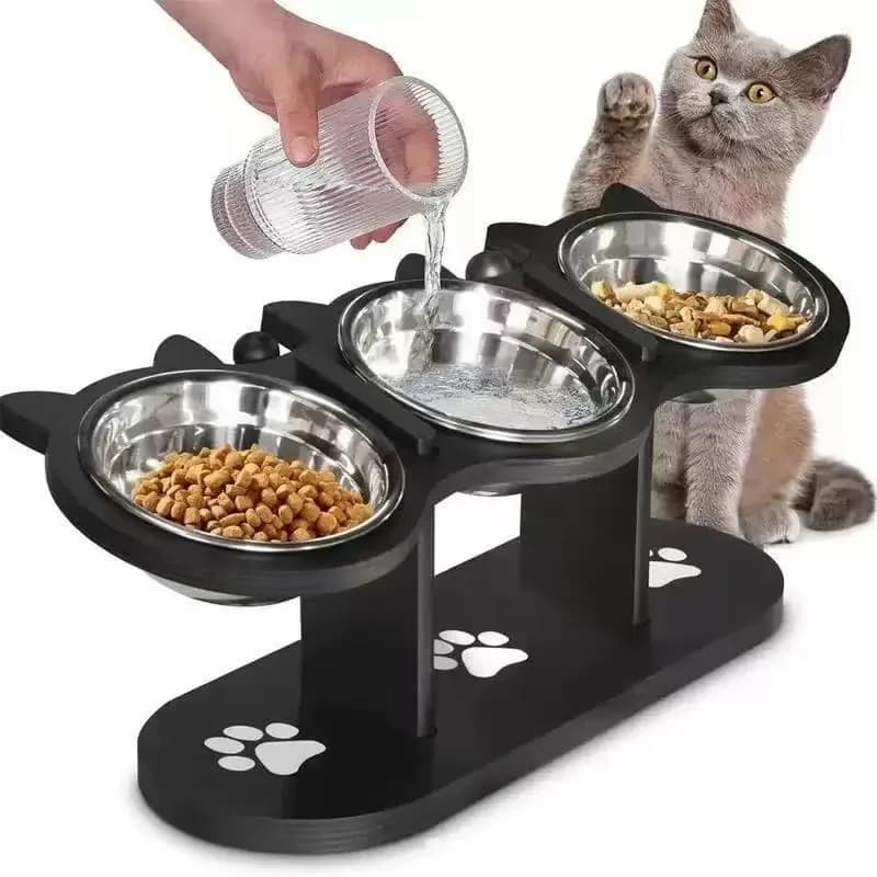 for Wooden Pet Bowl Stand Oblique Food Water Dispenser Vertical Cat Feeder Elevated Pet Dining Table