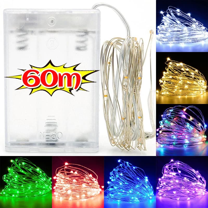 Stringhe di illuminazione a LED alimentate a batteria Luci da fata colorate in filo di rame bianco caldo per decorazioni per la casa di feste di nozze di Natale