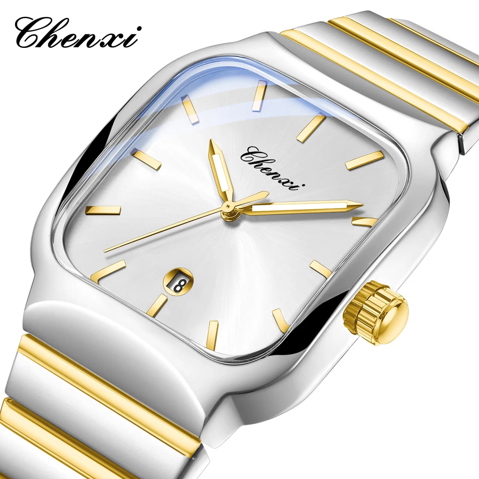 CHENXI 604 Men's Quartz Watch Calendar Luminous Hands Stainless Steel Strap Fashion Business Watches for Man Gifts reloj hombre