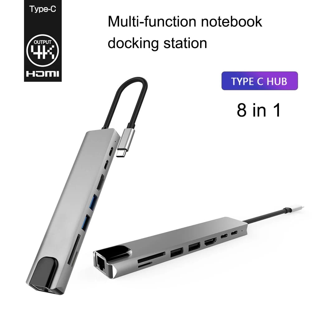 HUB USB C 8 in 1 adattatore USB C con 4K HDMI 100W PD USB 3.0 RJ45 Ethernet lettore di schede SD/TF MacBook pro air ipad iphone15 typec