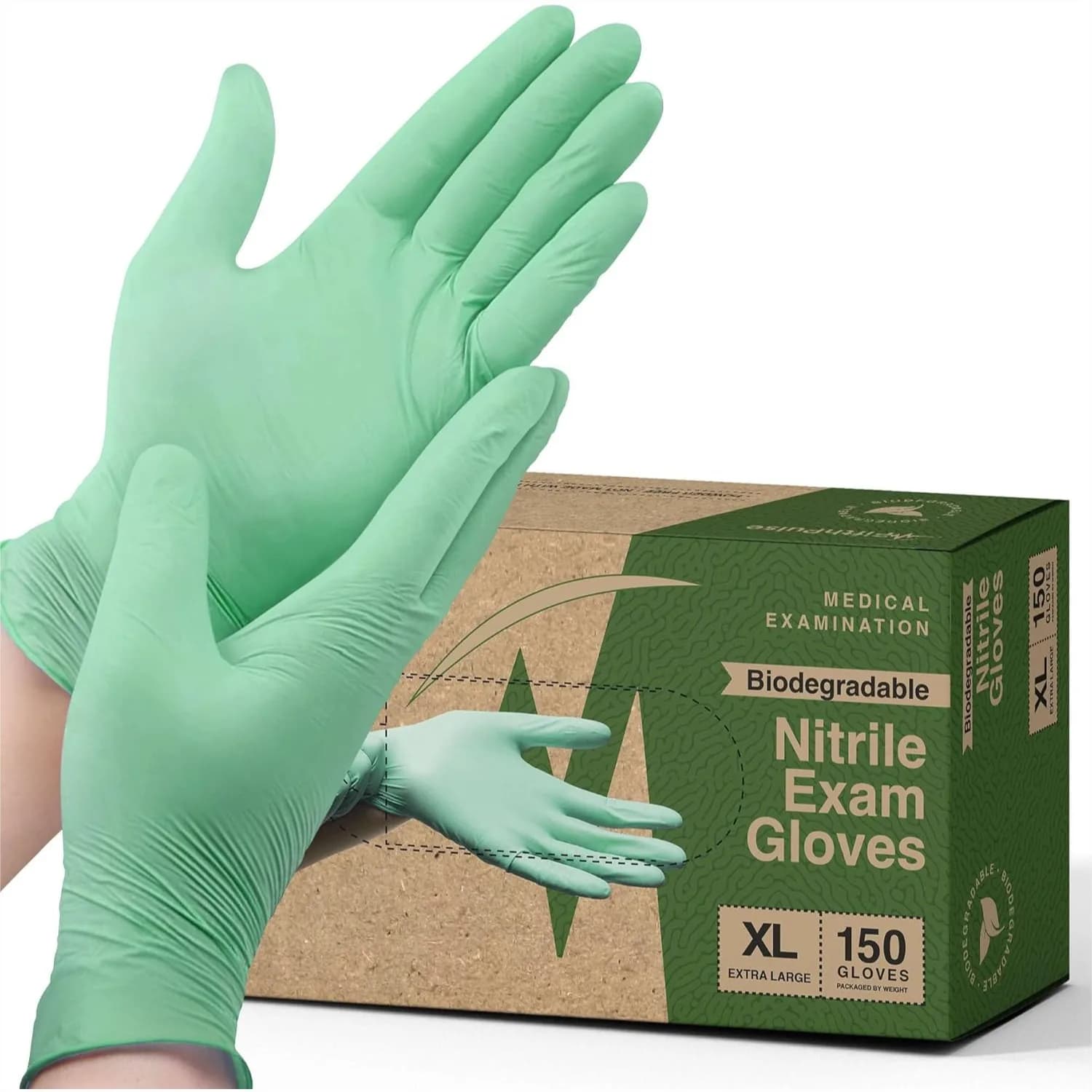 Guanti in Nitrile Biodegradabili Monouso, 150 Pezzi, Guanti Verdi per Cucina Sicuri per Alimenti - Senza Polvere e Senza Lattice