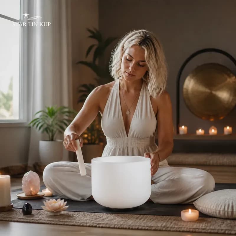 STAR LIN KUP 10 Inch White Frosted Quartz Crystal Singing Bowl C D E F G Note Sound Healing Meditation Yoga Chakra with