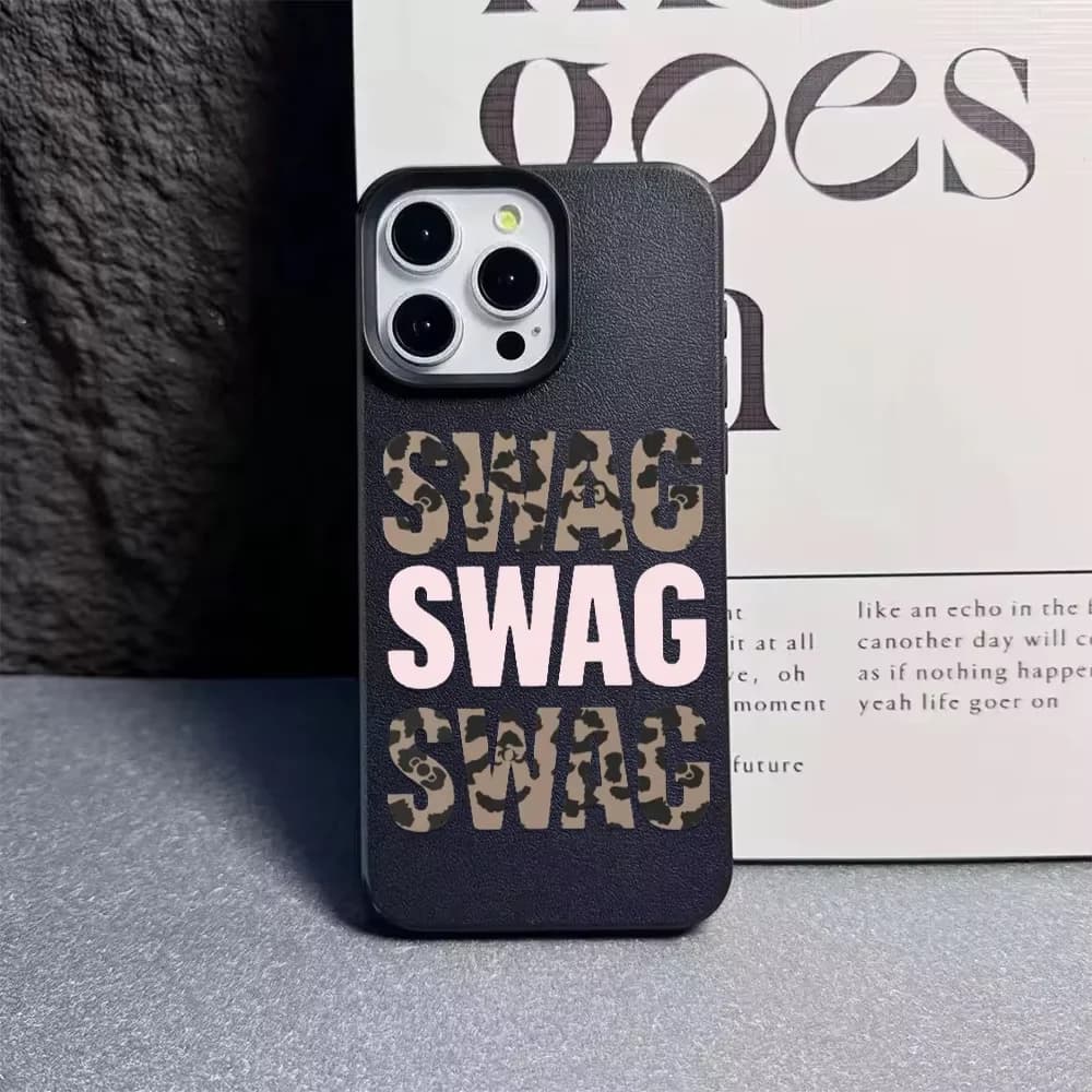 Niche Pink Leopard Pattern English SWAG Phone Case For iPhone 17 AIR 16 15 14 13 12 11 PRO MAX PLUS Fashion Y2K CCover