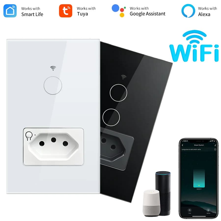 Brazil Socket Smart WiFi Touch Switch Tuya APP Remote Control Alexa Google Home Timer Schedule 1/2 Gang Wall Switch Panel
