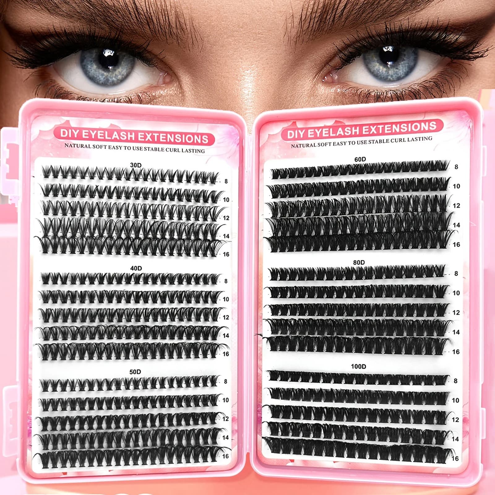 Kit di Ciglia a Ciuffetti, Set per Extension Ciglia Fai-da-Te Impermeabile a Lunga Tenuta con Colla per Ciglia e Pinzette per il Trucco