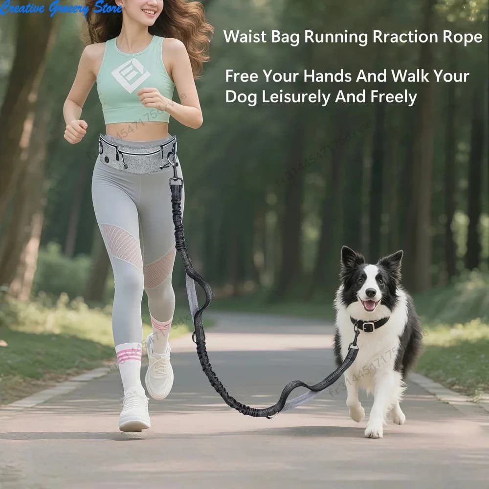 Guinzaglio per Cani Riflettente in Nylon Antiesplosione, Multifunzionale con Marsupio Sportivo Retrattile e Corda di Trazione per Animali Domestici