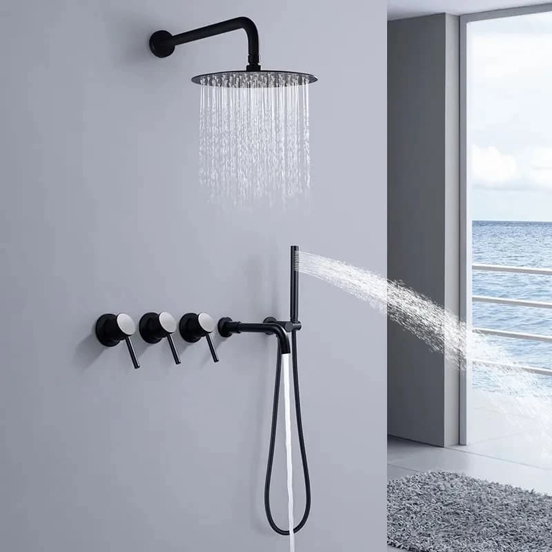 Doccia a scomparsa Set doccia pressurizzato nero a scomparsa incorporato a parete Miscelatore acqua calda e fredda per uso domestico